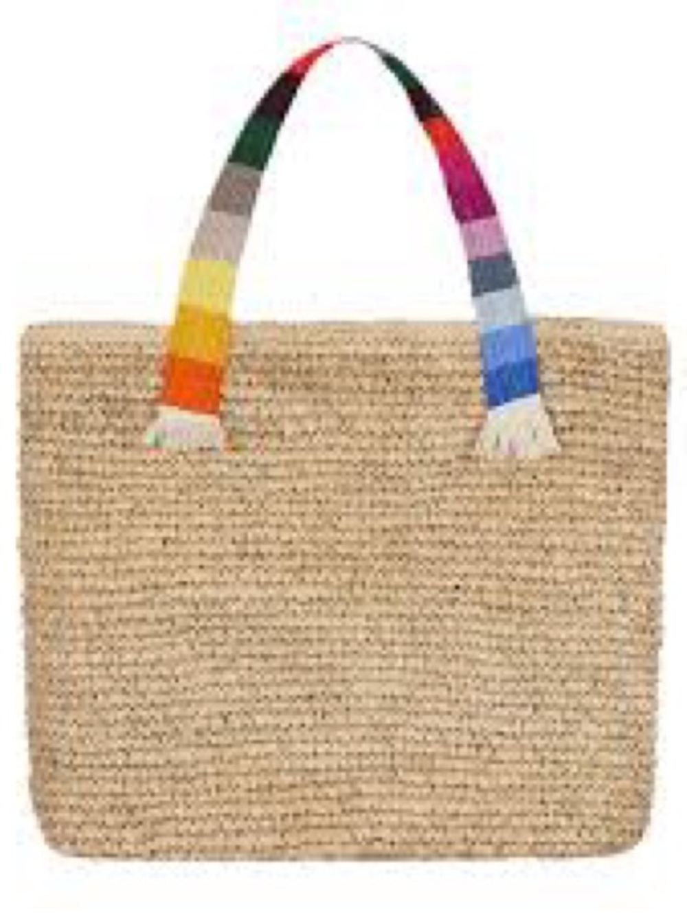 NWT Sunshine Tienda Colorful Stripe Large Raffia Tote Woven Straw Rainbow Strap